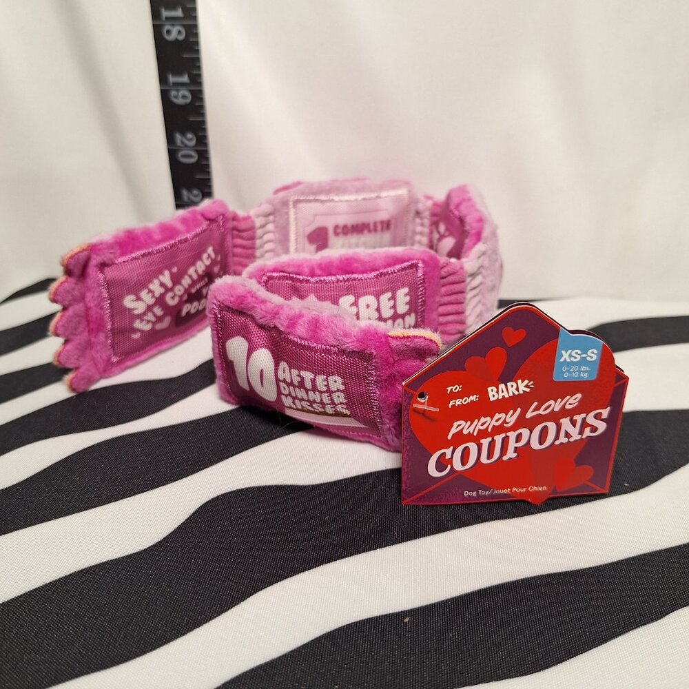 NWT Bark Puppy Love Coupons Dog Toy XS-S